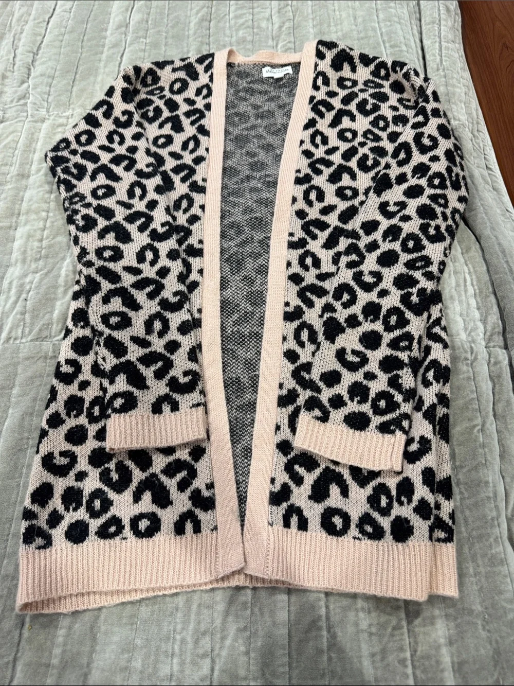 Ten sixty Sherman Women's Pink Leopard Open-Front Cardigan Sweater size xl